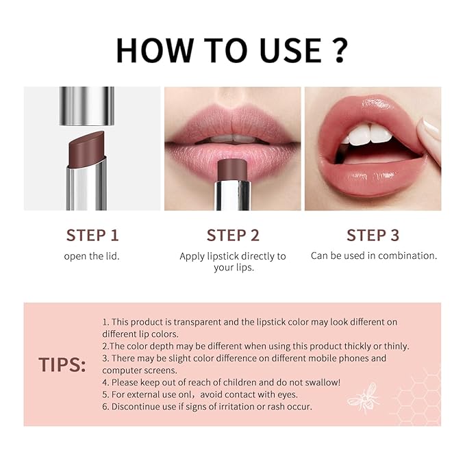 Honey Lipstick Tinted Lip Balm - Sheer Hydrating Lipstick for All Skin Tones - Moisturizing Lip Color, Nourishing Lip Balm with a Hint of Natural Black Cherry Tint (2Pcs Nude Honey)