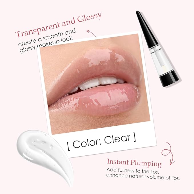 Lip Plumper, Extreme Plumping Lip Fuller, Hydrating and Transparent Lips Balm, Volumizing formula, Youthful Fuller Gloss, Smoother Lips and High Glossy, Non-Sticky- Black, 0.21 Fl Oz