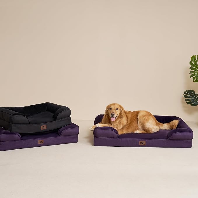 EHEYCIGA Orthopedic XXL Dog Bed, Waterproof Washable XL Big Pet Bed 48" | Non-Slip Bottom and Egg-Crate Memory Foam Extra Large Pet Couch Bed with Washable Removable Cover, Purple