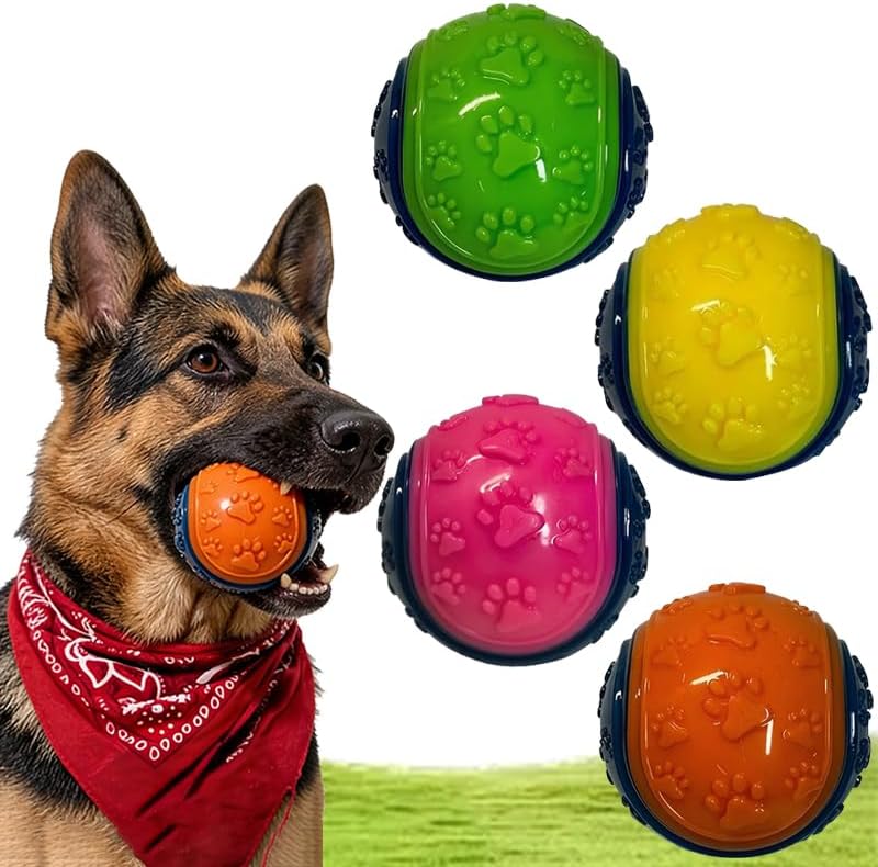 2026 New Interactive Dog Toy Ball, Durable Squeaky Treat Dispensing Dog Chew Toys for Aggressive Chewers, Puppy Teething & Boredom Relief, Puzzle Enrichment Toys for Small Medium Large Dogs, 4 Pack