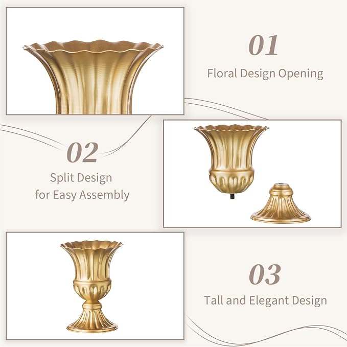 Sziqiqi Gold Metal Compote Vase, Urn Vases for Table Centerpiece, 10Pcs | 6.3in Tall, Golden Vintage Flower Arrangement for Wedding, Pedestal Bowl Planter Pot For Reception, Home, Party Decor