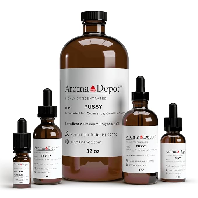 Aroma Depot Pussy Fragrance Oil 120ml Premium Pussy Essential Oil with Dropper for Candle Making, Soap Making, Bath Bombs, and More. Undiluted & Alcohol Free Scented Oil. (4 fl oz.)