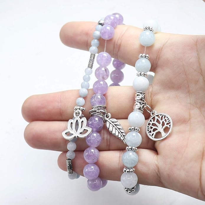 UEUC Tree of Life Yoga Healing Stone Bracelets,Multilayer Lotus Chakra Stone Reiki Bracelet Sets,Anxiety Crystal Natural Stone,for Women Stress Relief
