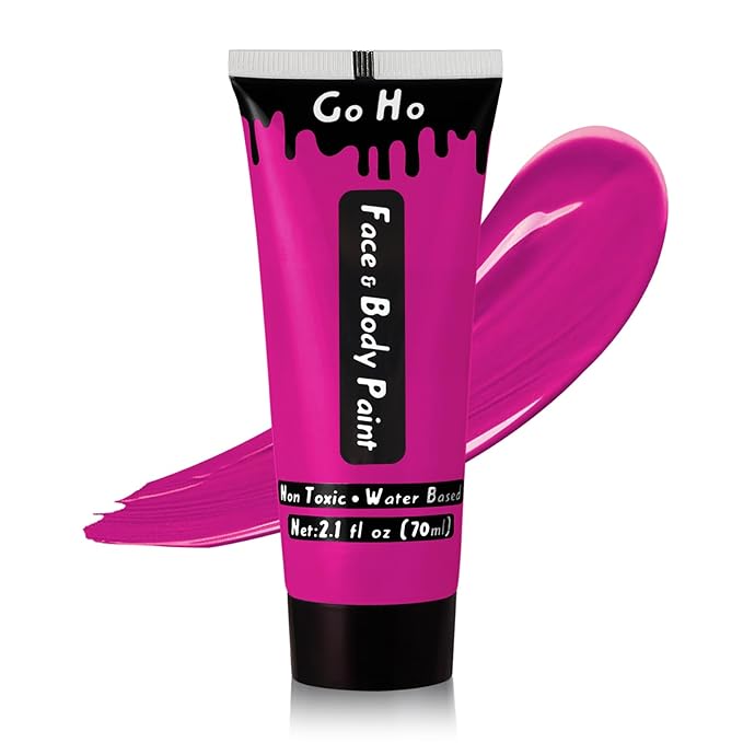 Go Ho Hot Pink Body Paint Washable(2.37oz/pc),Water Based Cream Hot Pink Face Paint,Pink Face Body Paint for SFX Cosplay Costumes Festivals Halloween Makeup