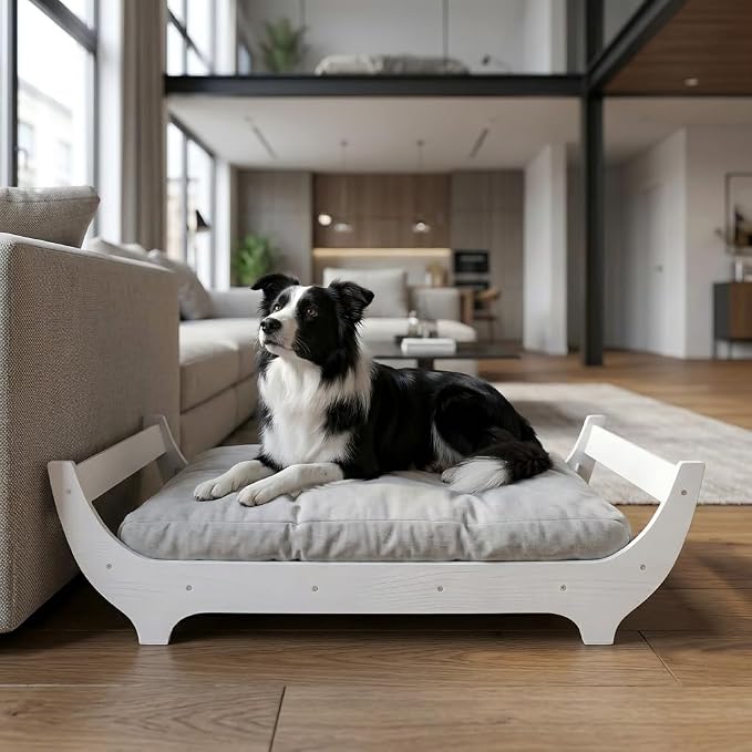 Perugina Wood Elevated Raised Dog Bed Frame Mat Set,MaplePattern,80lb | Trainer Recommended DutchDesign Sturdy Attractive Dog Sofa Couch Furniture