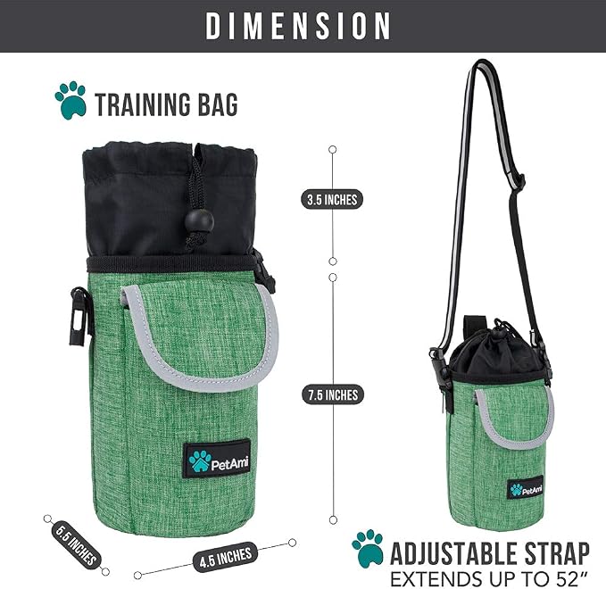 PetAmi Dog Treat Pouch, Large Hands-Free Training Bag, Green