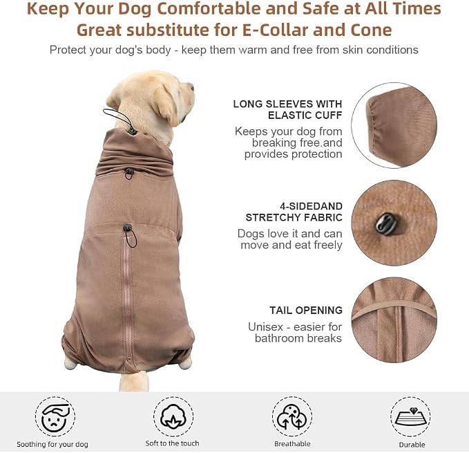 Dog Pajamas for Large Dogs,Extra Large Stretch, Suitable for Adult, Medium-Sized Dogs, Large Pet Jumpsuit Four-Legged Dog Clothes, Pet Clothing. (Coffee Color, 6XL)