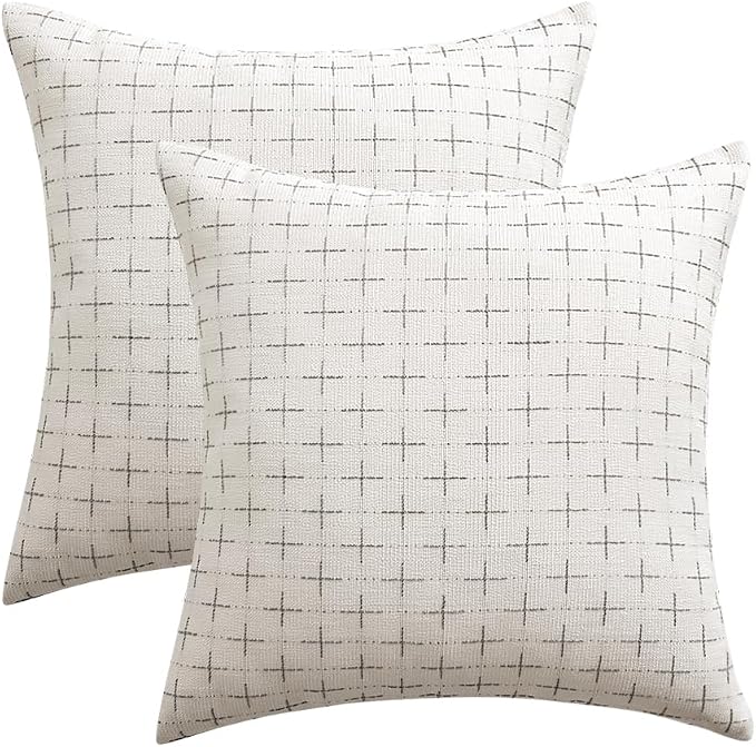 MIULEE Pack of 2 Decorative Burlap Linen Christmas Throw Pillow Covers Modern Farmhouse Pillowcase Rustic Woven Textured Cushion Cover for Sofa Couch Bed 20x20 Inch Pure White