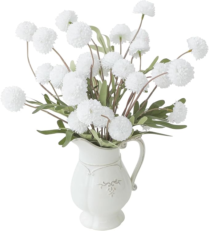 6pcs White Faux Silk Mums Artificial Flowers, Bulk Fake Small Mini Chrysanthemums with Stems for DIY Wedding Centerpieces Floral Arrangements Vase Fillers Home Decorations