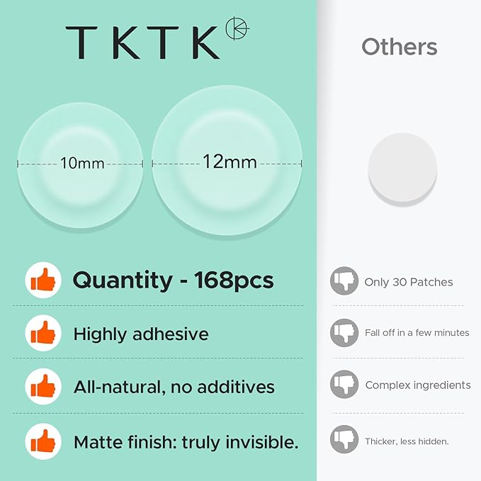 TKTK Pimple Patches for Face, 0.01cm Ultra-Thin Invisible Acne Patches, Hydrocolloid Patches for Breakouts, Absorbs Zits & Blemish, Suitable Under Makeup, 2 Sizes(10mm/12mm) 168 count