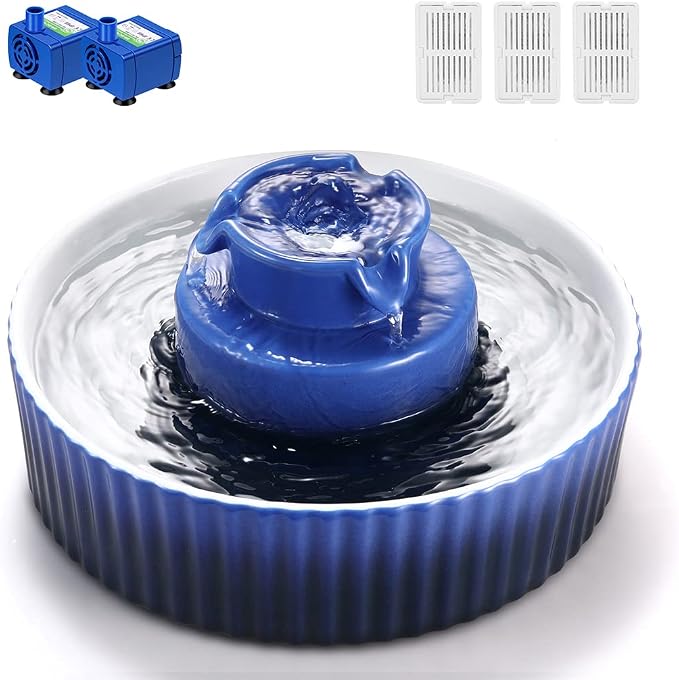 Wonder Creature Ceramic Cat Water Fountain, Stable Cupcake Design, 71oz | 2.1L Pet Fountain with Anti-Tip Ceramic Design, 2 Quiet Pumps, 360° Water Flow, 3 Filters for Cats and Dogs