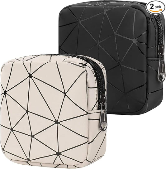 Sanitary Napkin Storage Bag, Menstrual Cup Pouch Nursing Pad Holder Tampon Bags Feminine Product Pouches Portable Period Kit Bag for Girls Women Ladies 2 Pack (Nude/Black)