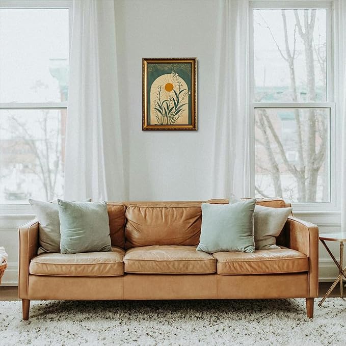 Lily of the Valley Gold Framed Wall Art Vintage Wall Decor Sun Arch Art | Moody Botanical Pictures Canvas Boho Emerald Green Small Framed Prints Artwork for Entryway Shelf Bedside Tables Gallery Wall