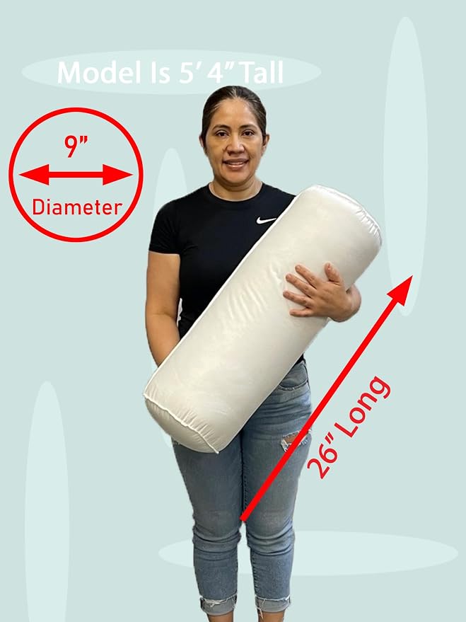 Pillowflex Bolster Pillow (9x26) - Round Roll Pillow Bolster Insert, Plush Polyester-Filled Insert for Decorative Shams, Odorless, Lint and Dust-Free Polyester Filling, No Lumps - (White)