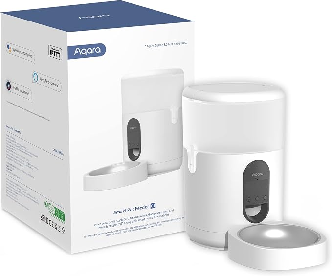 Aqara Smart Pet Feeder C1, Auto Cat Food Dispenser with APP Control | REQUIRES AQARA Zigbee3.0 HUB, Automatic Feeder for Cats Dogs, Can be Controlled by Google Alexa Siri, Work with SmartThings