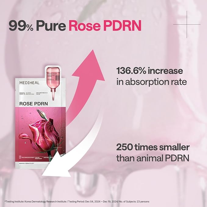 Mediheal Essential Face Mask [PDRN] Healthy Glow 10 pcs. with 99% Purity White Rose PDRN for Glass Skin, Pore Care, Skin Firming - Home Skin Care & Vegan Formula Korean Beauty Sheet Mask