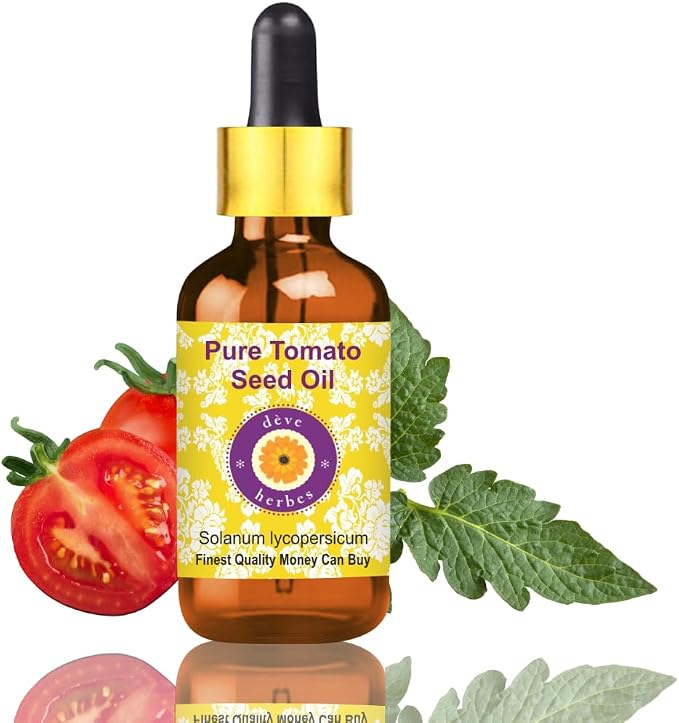 Deve Herbes Pure Tomato Seed Oil (Solanum lycopersicum) with Glass Dropper Cold Pressed 10ml (0.33 oz)