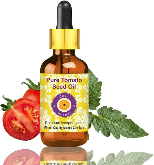 Deve Herbes Pure Tomato Seed Oil (Solanum lycopersicum) with Glass Dropper Cold Pressed 10ml (0.33 oz)