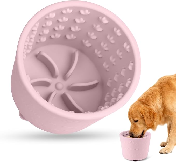 Dog Slow Feeder Lick Bowl, Silicone Dog Bowl with Strong Suction, Pink