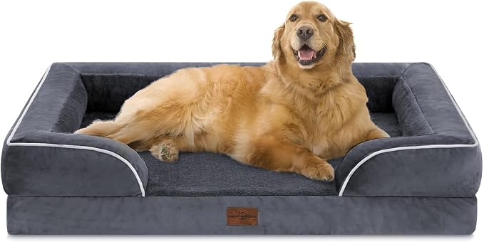 Comfort Expression Waterproof Orthopedic Dog Bed for Extra Large Dogs | Supportive Egg Crate Foam XL Pet Bed with Removable Bolster, Dog Couch with Washable Cover & Non-Slip Bottom, 42x30 Inch