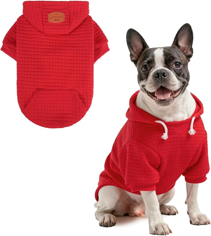 BEAUTYZOO Dog Hoodies Sweater for Medium Dogs, Waffle‑Like Laminated Coat | Warm Dog Sweatshirt with Pocket & Leash Hole, Pullover Clothes for Girl Boy Dogs, Stretchy & Easy‑On‑Off, Bulldogs Pitbulls