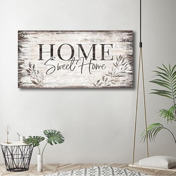 arteWOODS Home Sweet Home Wall Art Sign Large Dark Brown Farmhouse Wall Sign for Living Room Decoration Wooden Board Design Canvas Prints Modern Rustic Artwork Leaf Pictures Wall Decor 24" x 48"