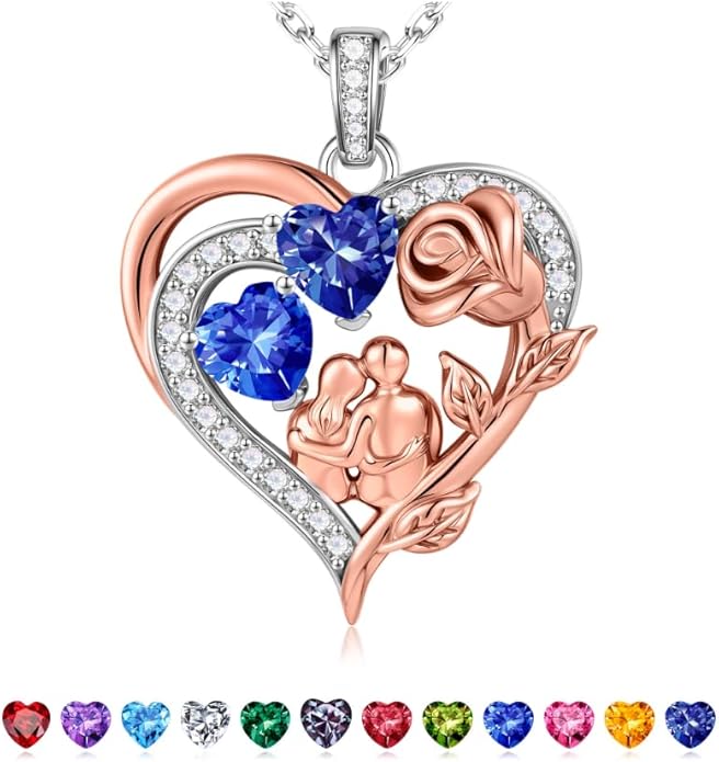 Iefil Valentines Day Gifts for Her - 925 Sterling Silver Birthstone Necklace for Women, Anniversary Birthday Gifts for Wife Girlfriend Mom