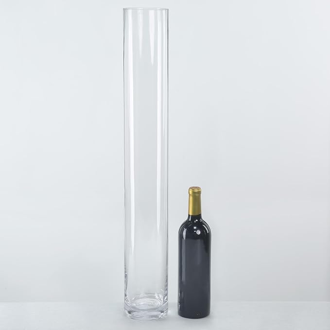 CYS Excel Clear Glass Cylinder Vase (H:28" D:4") | Multiple Size Choices Glass Flower Vase Centerpieces | Hurricane Floating Candle Holder Vase