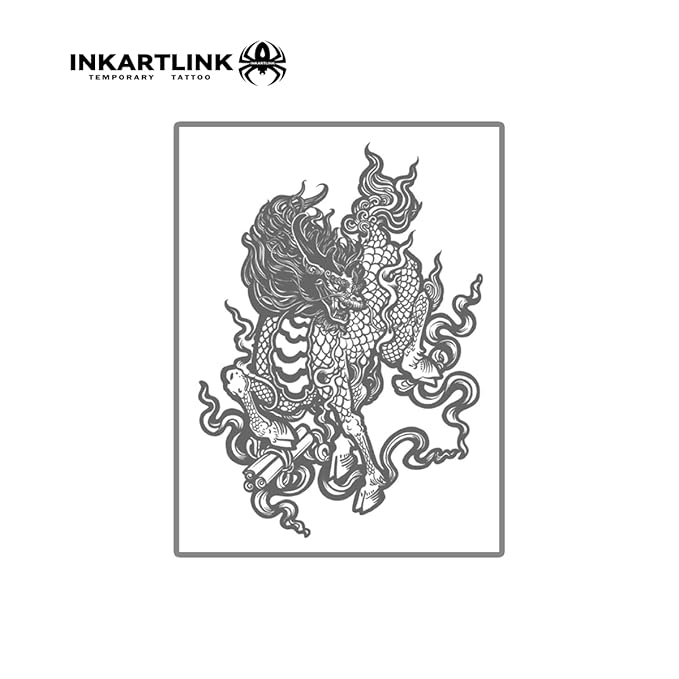 INKARTLINK Semi Permanent Tattoo, Temporary Tattoo, Beautiful and Realistic Design, Fun Tattoo Experience, Cruelty-free, Non-reflective, Waterproof (Kirin 2)