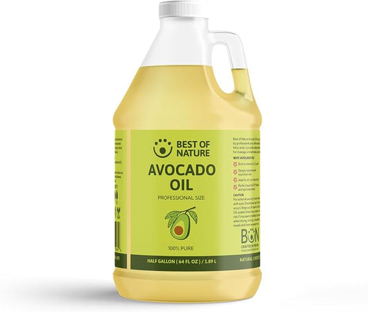 Best of Nature 100% Pure Avocado Oil – Natural Massage Oil, Moisturizing Body & Hair Oil, Unscented Skincare & Carrier for Essential Oils, Half Gallon (64 Fl Oz)