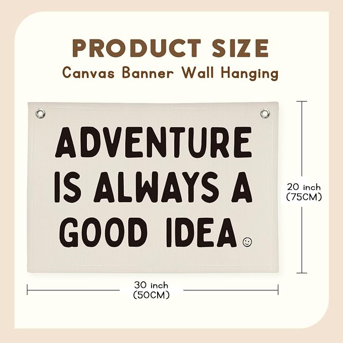 Nursery Decor, Boys Room Decoration Adventure Is Always A Good Idea Motivational Banner for Playroom, Nursery Hanging Linen Banner Wall Canvas Flag, Toddler Teen Room Dorm Decor 30x20