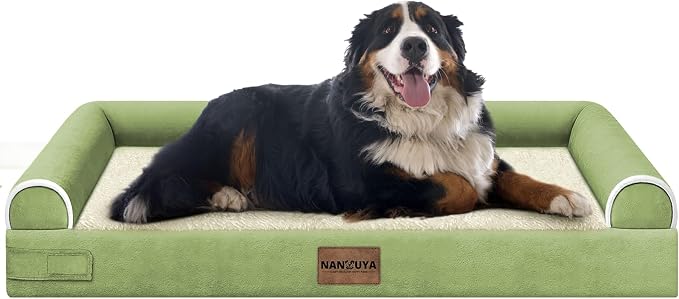 Orthopedic Dog Bed for Jumbo Dogs, 53 x 42 Inch, Grass Green | Egg crate foam for joint support, 3-sided bolster pet sofa, waterproof lining, washable cover, and non-skid base