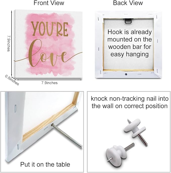 QINGTAI 4 Pcs Watercolor Posters Canvas Wall Art, Girls Room Wall Decor | Posters for Teen Girl, Girl's Aesthetic Framed Posters Art Prints Artwork for Bedroom Girls Room Playroom Home Decor 8x8 Inch