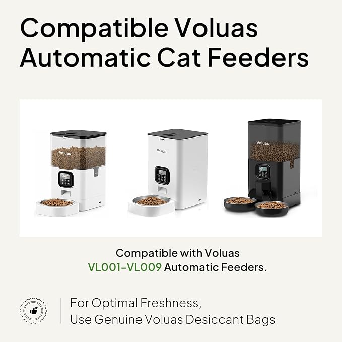 Voluas Pet Food Desiccant Bags for Automatic Feeders 12 Pack | Maintain dry pet food quality with individually sealed silica gel packets for cat dog feeder