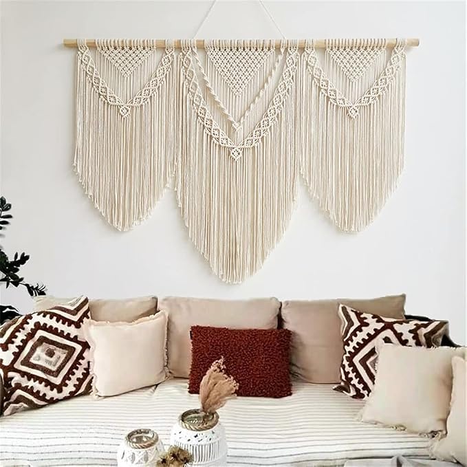 guzhiou Large Macrame Wall Hanging, Boho Woven Tapestry Decor Art, 43"x32" | Handmade bohemian woven tapestry for bedroom, living room, apartment. Perfect Boho style wall decor art for weddings, parties