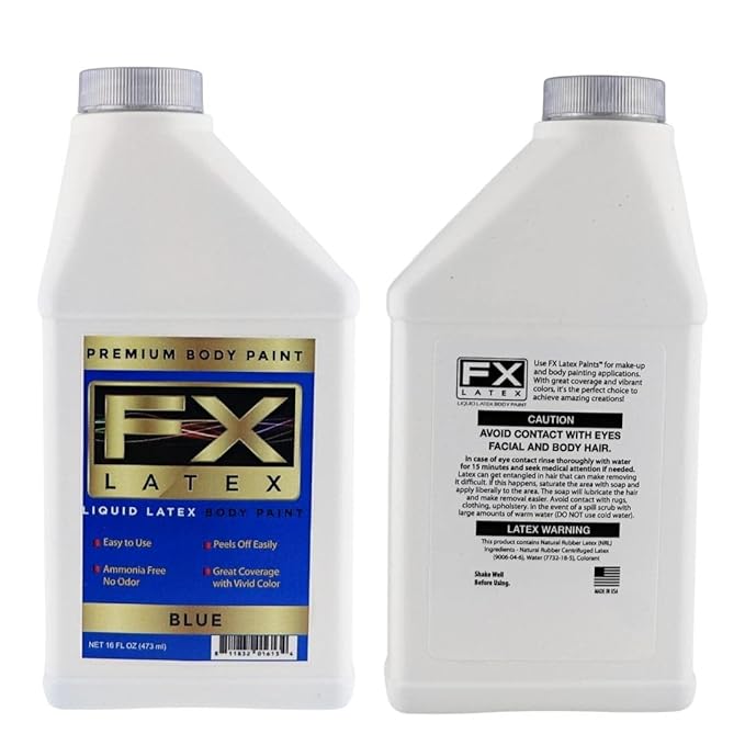 Liquid Latex - Face and Body Paint, Ammonia Free, Easy On and Off, Cosplay Makeup, Create Professional Monster, Zombie Arts 16 Oz (Blue)