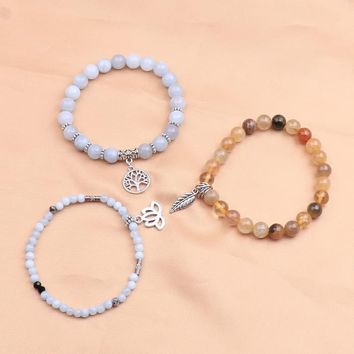 UEUC Tree of Life Yoga Healing Stone Bracelets,Multilayer Lotus Chakra Stone Reiki Bracelet Sets,Anxiety Crystal Natural Stone,for Women Stress Relief