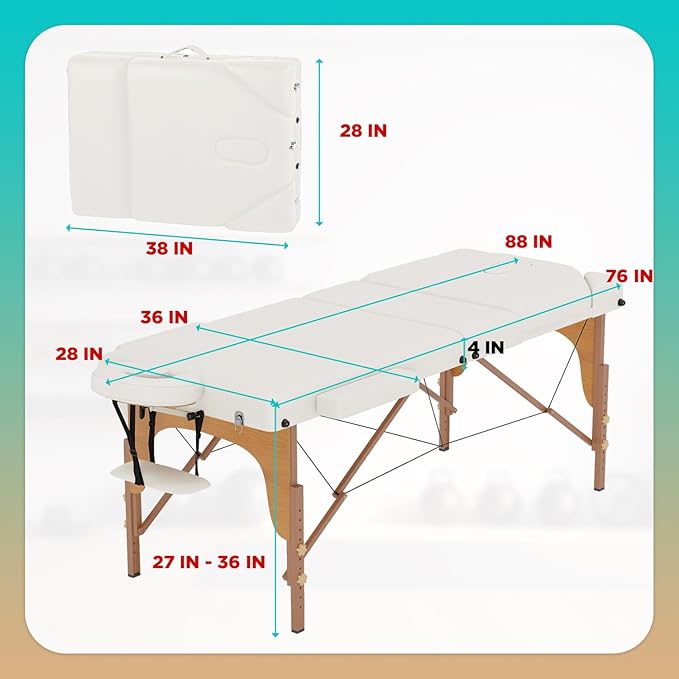 BestMassage Massage Bed Portable Massage Table 77" L 28" W Lash Bed Height Adjustable 3 Folding PU Leather with Oxford Bag for Spa Footmassage Facial CareSpa Tattoo
