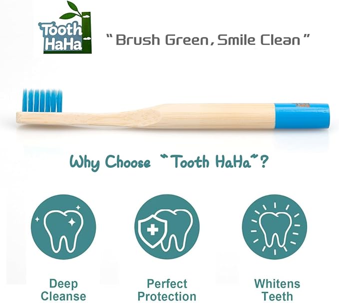 Tooth HaHa Kids Bamboo Toothbrushes, BPA-Free Soft Bristles, Eco-Friendly Natural Wooden Toddler Toothbrush, 6-Pack Travel Toothbrushes Set for Children