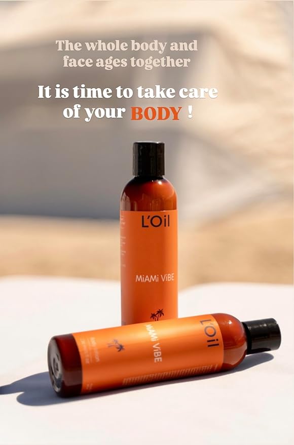 L'Oil Body lotion, Miami Vibe. Super Anti-Aging, Hydrating, Anti-wrinkle, Antioxidant, Anti-stretch marks. From head-to-toe. 24 Hour Moisture. 8 fl oz