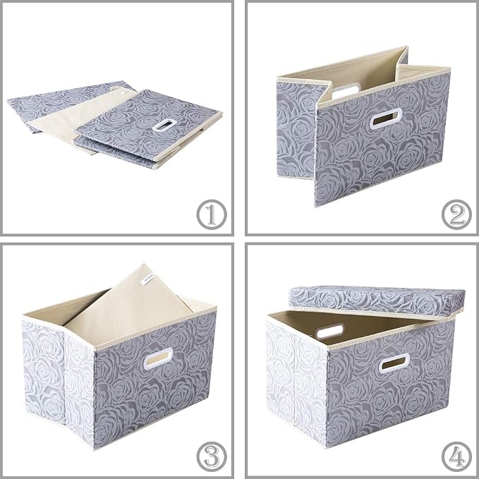 Larger Collapsible Storage Box with Lid [1-Pack] Fabric Decorative Storage Bin Cube Organizer Container Basket with Cover Handles for Bedroom Closet Living Room Gray 17.7x11.8x11.8 Inch