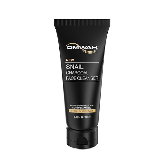 OMWAH Advanced Snail Mucin Gel Face Cleanser Infused with Activated Charcoal | Rich Daily Deep Cleansing Gel (3.5 OZ)