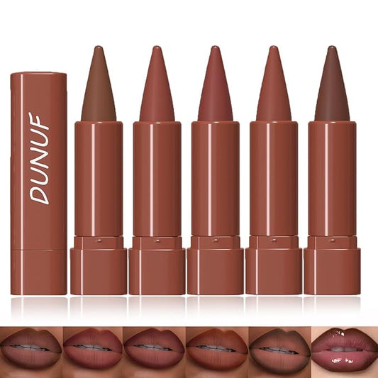 Dulele 5PCS Crayon Matte Lip Liner Set, Gradient Smooth Lip Liner and Lipstick, Natural Longwear Lip Liner Pencil, Non Stick Lip Stain Lip Makeup Pencil