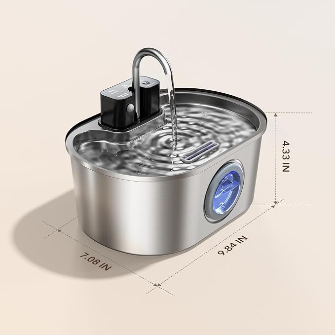PEKTACO Wireless Cat Water Fountain, 108oz/3.2L Stainless Steel, 3 Filters | 3 smart modes, 25 dB quiet pump, multi-layer filtration, BPA-free parts, dishwasher-safe bowl, easy-clean for daily use