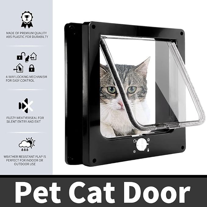 EASY JOY Cat Doors(Outer Size 8.6" x 7.5"), 4-Way Locking Cat Door for Interior Exterior Doors, Weatherproof pet Door with Magnet for Cat or Dog < 16.1 inches in Girth(Black M) | Easy Install Pet Door For Cats & Doggie, Silent Manual Pet Flap For Wall/...