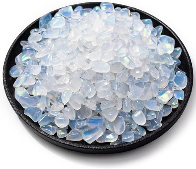 Polished Opalite Crystal Chips 200 Pcs - 0.3" 10 oz Tumbled Stone Chips Crushed Sea Glass Stones Healing Reiki Crystal Making Home Decoration