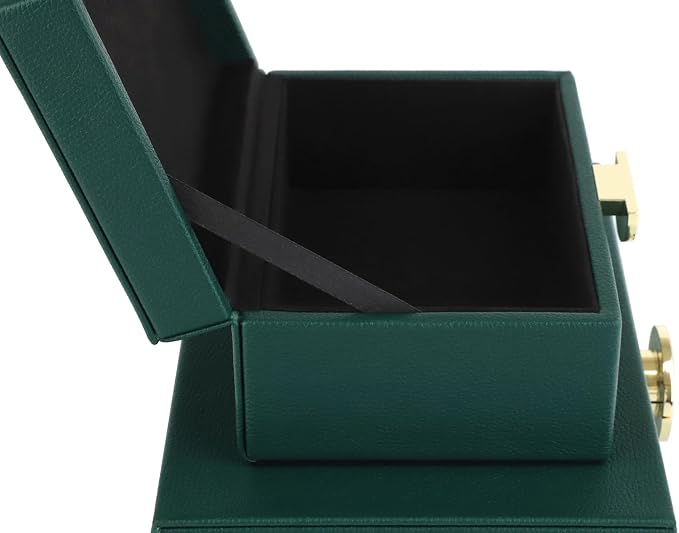 HofferRuffer Faux Leather Jewelry Boxes, Decorative Boxes Storage Accessory Organizer with Gold Hardware Decor, Classic Vegan Leather Set of 2 Pieces (Green)