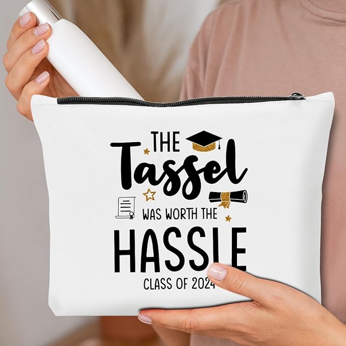 Graduation Gifts for Women, 2024 Graduation Congratulations Gifts Cosmetic Bag, The Tassel Was Worth The Hassle Makeup Bag, Inspirational Cheer Up Birthday Gifts for Friend Sister