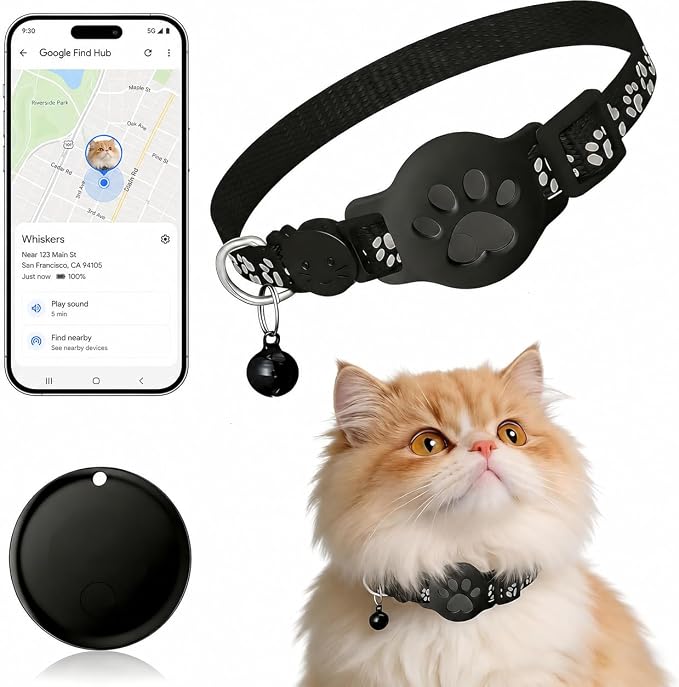 Pet Tracker,GPS Collar for Cats,Smart tag,Waterproof Compatible with Find My,No Monthly Fee,Advanced Tracking Solution Smart Collar for Pet Safety Ideal Small Large Cats(Android User)