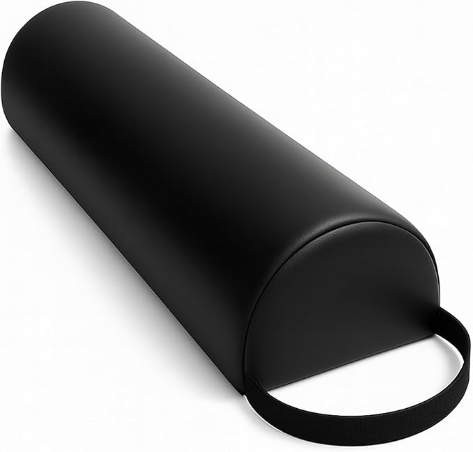 Half-Round Bolster Pillow for Massage and Yoga, High-Density Support Cushion for Neck, Knees, Back & Ankles, Black, 17.8''L x 8''W x 4.7''H